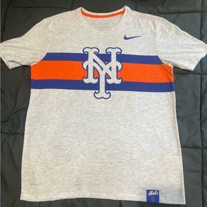 Nike Dri-FIT New York Mets T-Shirt Gray Orange Blue Stripe Tee Men’s Medium